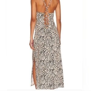 LITA by Ciara Neutral Animal Print Lace Back Midi Dress Size Med.